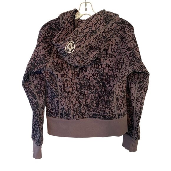 Lululemon Scuba  Hoodie II Ladies 8 Brown with Black Graffiti Text - Picture 2 of 10